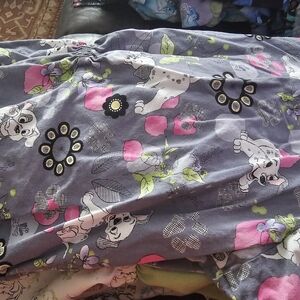 Grey With Pink Floral & Dalmation Print Scrub Top Size 2x